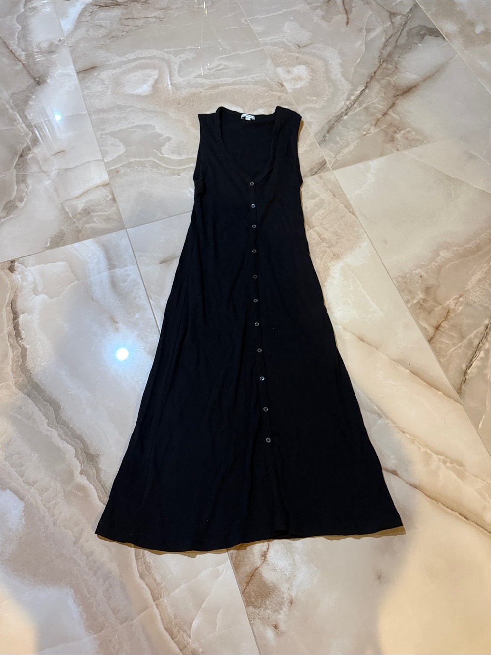 James Perse Black Sleeveless Button-Front Maxi Dress